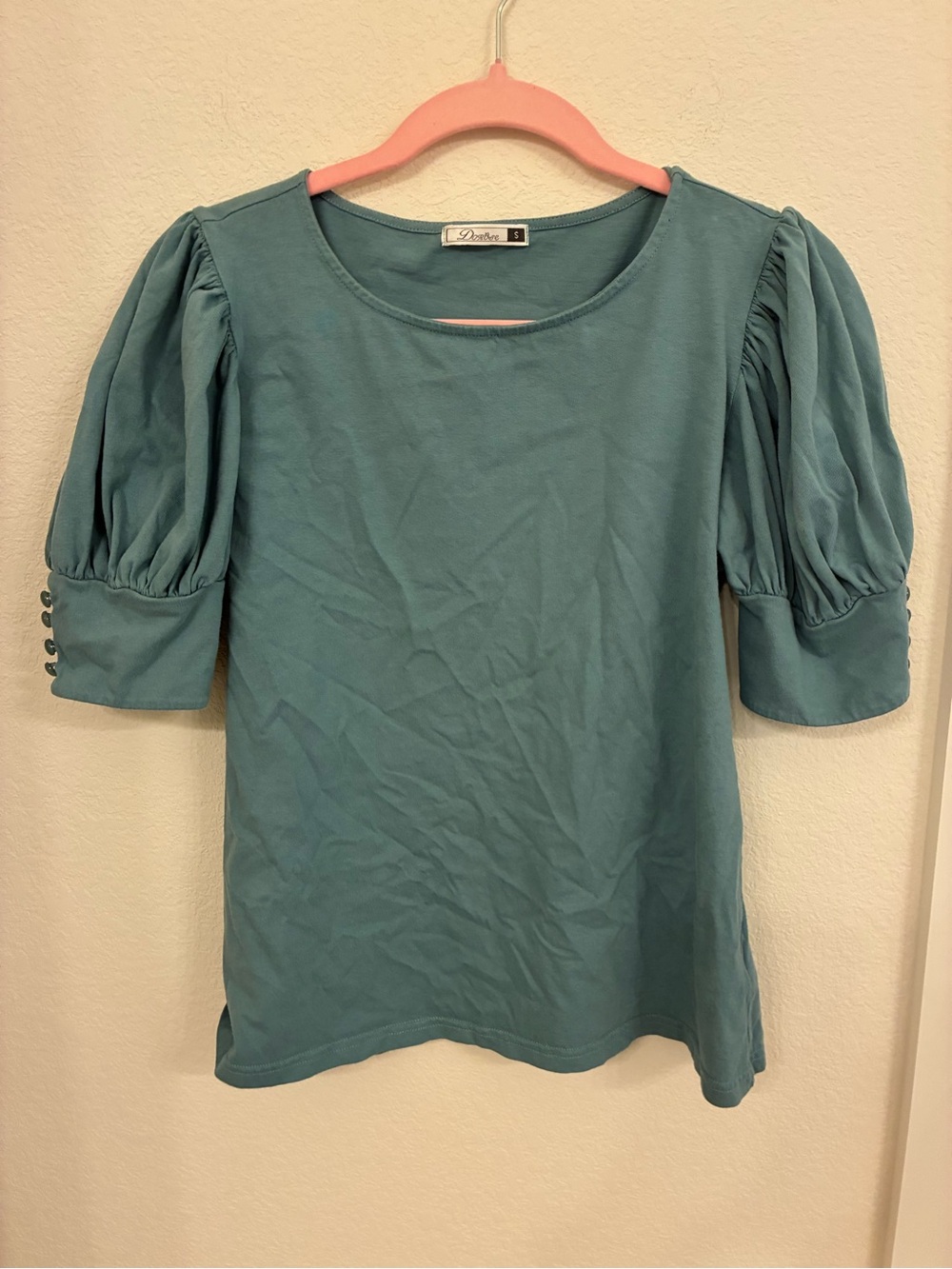 Dorose Teal Puff‑Sleeve Short Sleeve Blouse | Size S | Like New
